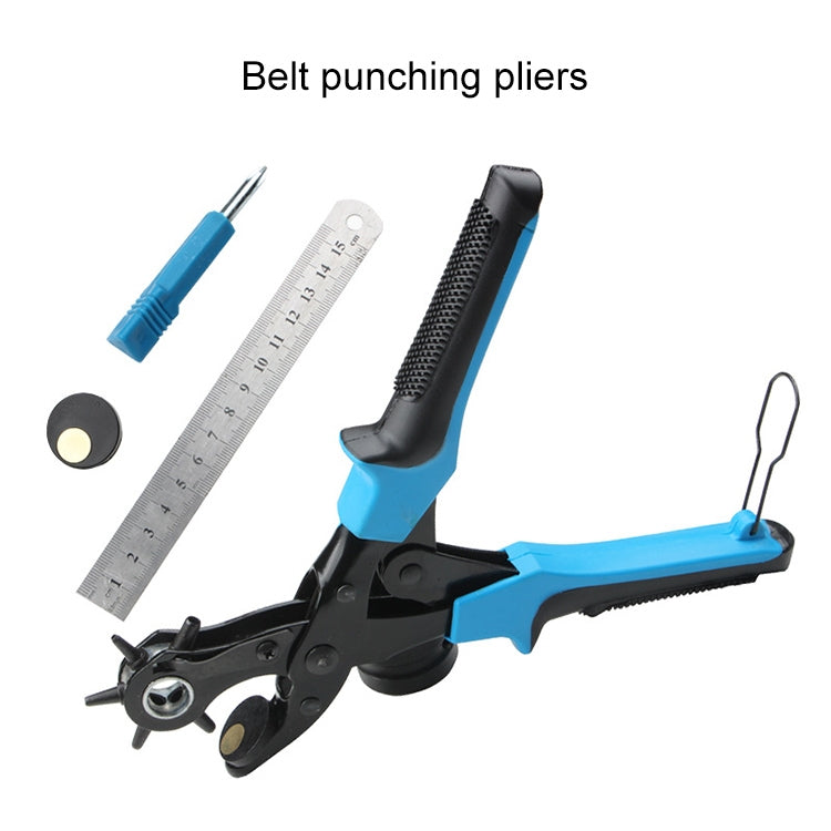 Multifunctional Belt Hole Puncher with 6 Holes Leather Hole Punch for Leather Belts Cards Paper Fabric, Red, Blue