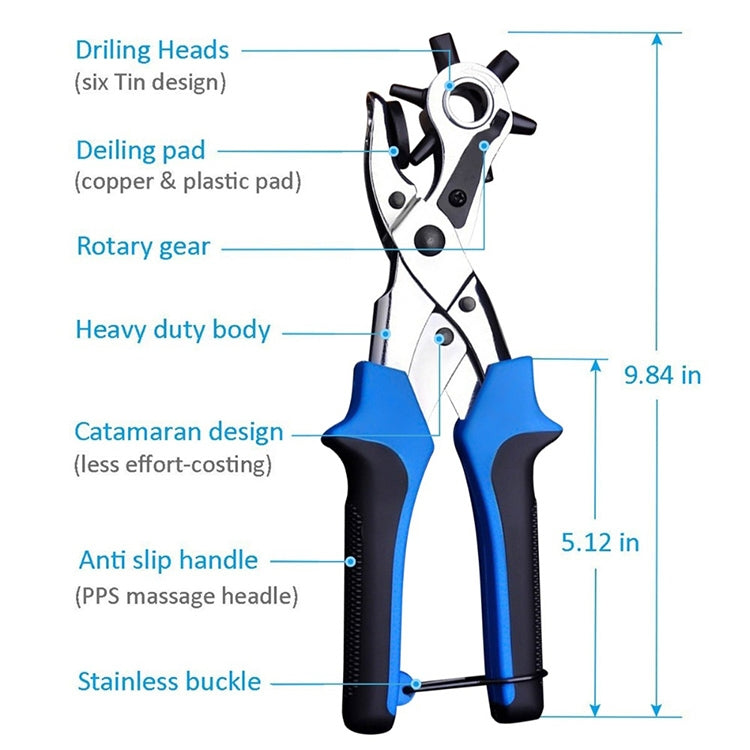 Multifunctional Belt Hole Puncher with 6 Holes Leather Hole Punch for Leather Belts Cards Paper Fabric, Red, Blue