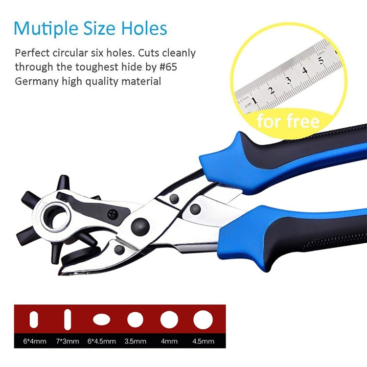 Multifunctional Belt Hole Puncher with 6 Holes Leather Hole Punch for Leather Belts Cards Paper Fabric, Red, Blue