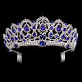 Crystal Tiaras Vintage Gold Rhinestone Pageant Crowns With Comb Baroque Wedding Hair Accessories, Gold Blue, Gold Green, Gold Red, Silver Green, Silver Red, Silver Blue