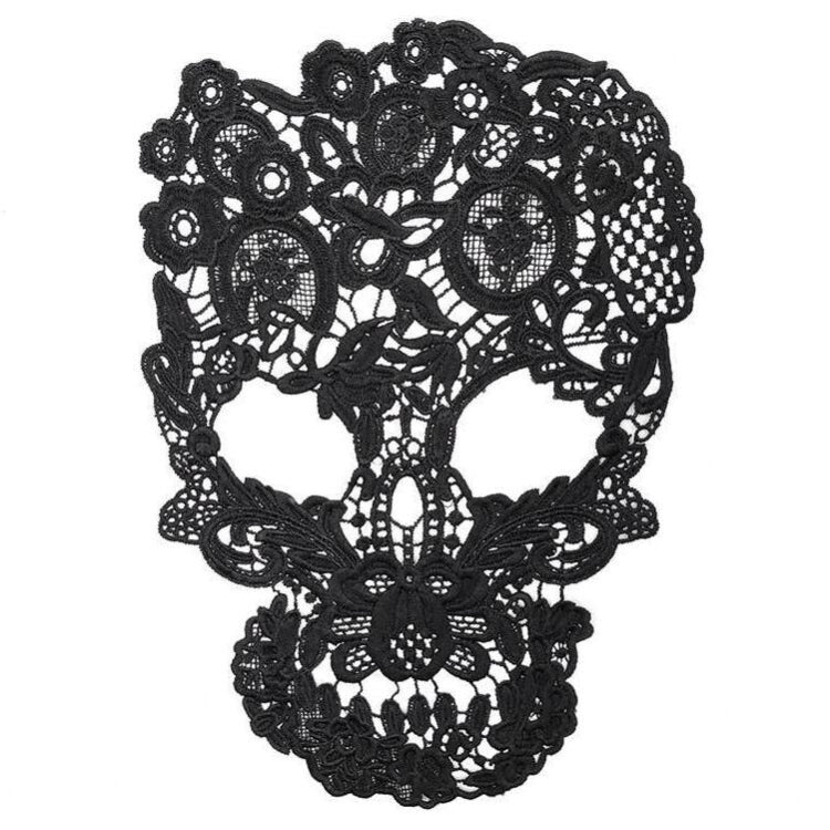 Lace Three-dimensional Hollow Corsage Skull Head Embroidery Cloth Sticker DIY Clothing Accessories, Size: About 31 x 21cm, Black, Light Brown, Apricot, White
