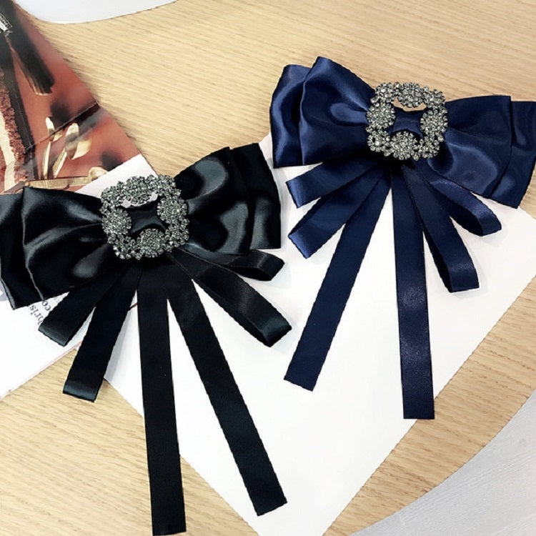 Women Vintage Satin Fabric Bow Tie Square Rhinestone Bow-knot Brooch