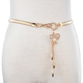 Women Thin Belt Metal Rhinestone Decorative Waist Chain, 68cm One Pearl Butterfly Pendant, 68cm Four Pearls Pendant, 75cm Four Pearls Pendant, 62cm Five-color Peacock Tail Pendant, 68cm Five-color Peacock Tail Pendant, 75cm Five-color Peacock Tail Pendant