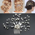 Pearl Women Hair Combs Wedding Hair Accessories Hair Pin Rhinestone Tiara Bridal Clip Crystal Crown Bride Hair Jewelry, Silver, Gold