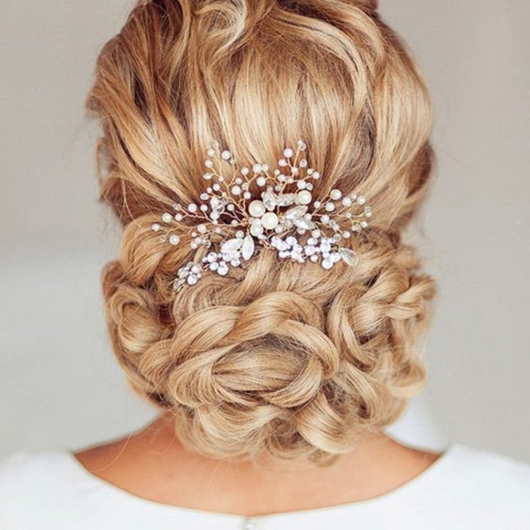Pearl Women Hair Combs Wedding Hair Accessories Hair Pin Rhinestone Tiara Bridal Clip Crystal Crown Bride Hair Jewelry, Silver, Gold
