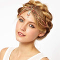 Hair Decoration Hair Band Head Dress Headbands Fashion Indian Boho Beaded Head Piece Women Head Chain Hair Jewelry, white, red