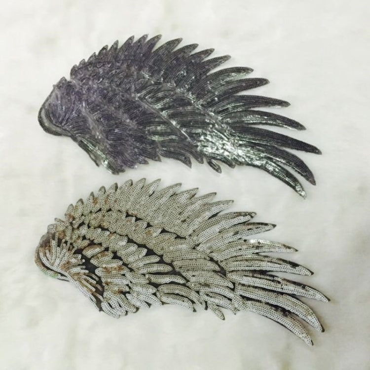 A Pair Sequin Feather Wing Shape Clothing Patch Sticker DIY Clothing Accessories, Small 20.5 x 10cm Gold, Large 33.5 x 32cm Gold, Small 20.5 x 10cm Silver, Large 33.5 x 32cm Silver, Small 20.5 x 10cm Black, Large 33.5 x 32cm Black, Small 20.5 x 10cm Re...