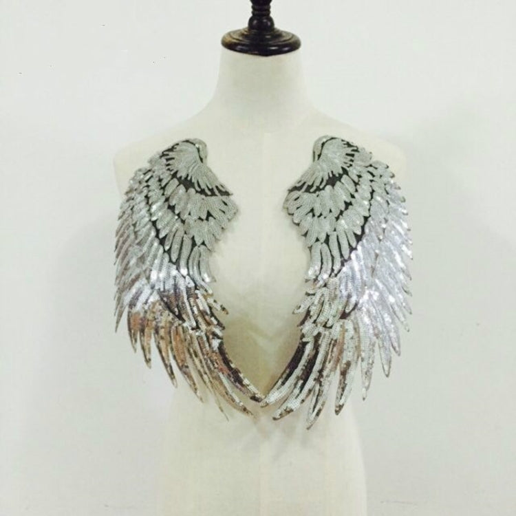 A Pair Sequin Feather Wing Shape Clothing Patch Sticker DIY Clothing Accessories, Small 20.5 x 10cm Gold, Large 33.5 x 32cm Gold, Small 20.5 x 10cm Silver, Large 33.5 x 32cm Silver, Small 20.5 x 10cm Black, Large 33.5 x 32cm Black, Small 20.5 x 10cm Re...