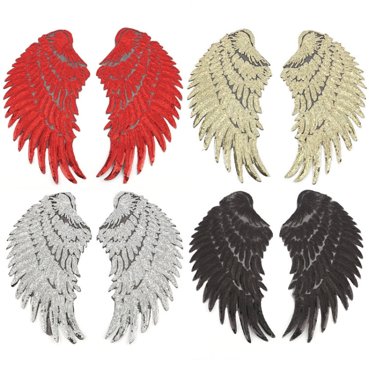 A Pair Sequin Feather Wing Shape Clothing Patch Sticker DIY Clothing Accessories, Small 20.5 x 10cm Gold, Large 33.5 x 32cm Gold, Small 20.5 x 10cm Silver, Large 33.5 x 32cm Silver, Small 20.5 x 10cm Black, Large 33.5 x 32cm Black, Small 20.5 x 10cm Re...