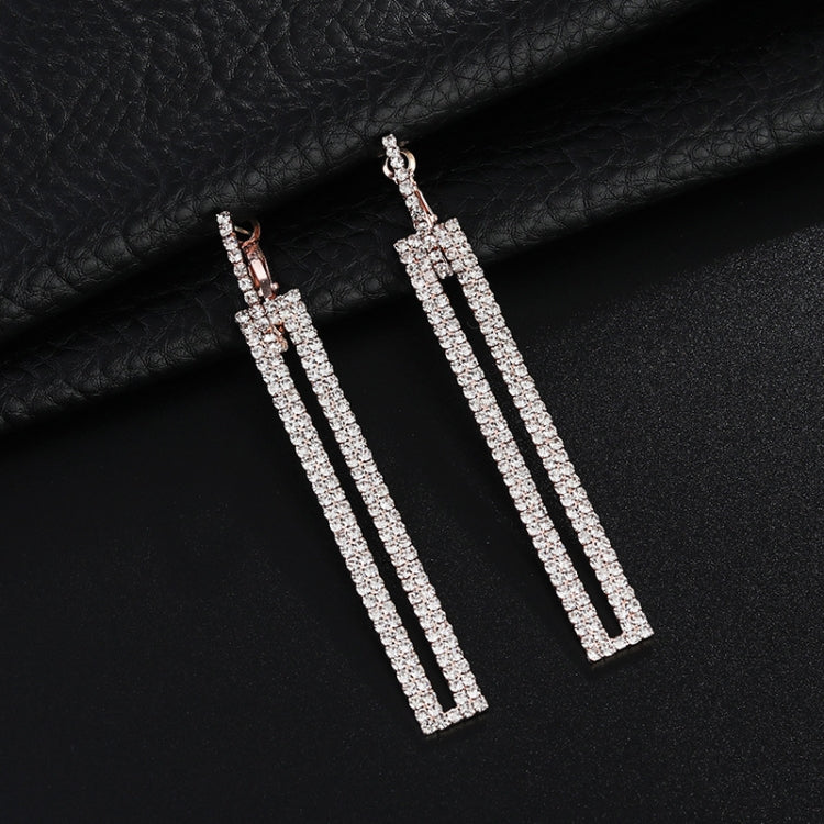 Fashion Long Geometric Drop Earrings Luxury Gold Silver Color Rectangle Rhinestone Earring, Blue, Gold, Rose Gold, Silver