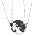 Couples Jewelry Necklaces Titanium Steel Animal Cat Pendants Necklace, White and Black Cat with Metal Chain, White and Black Cat with Leather Cord