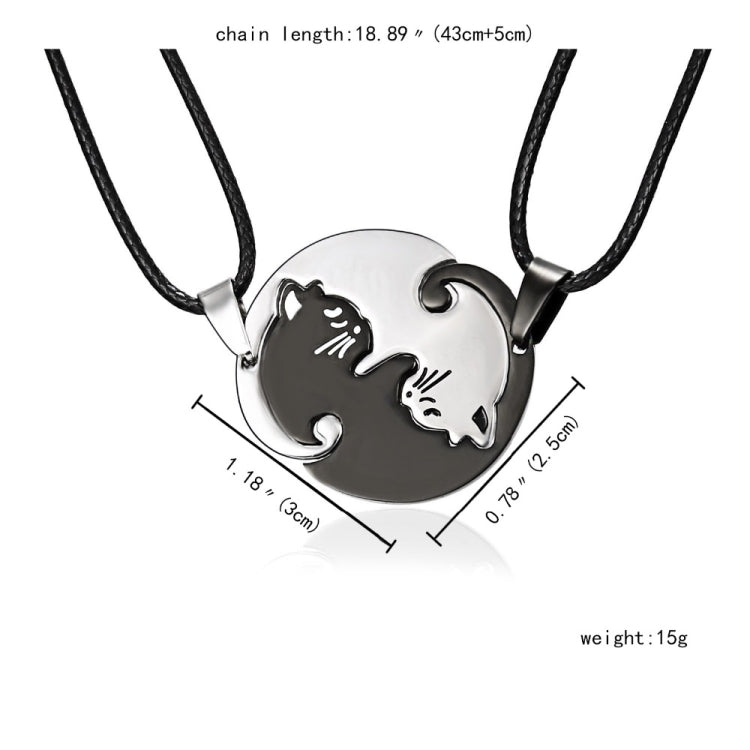 Couples Jewelry Necklaces Titanium Steel Animal Cat Pendants Necklace, White and Black Cat with Metal Chain, White and Black Cat with Leather Cord