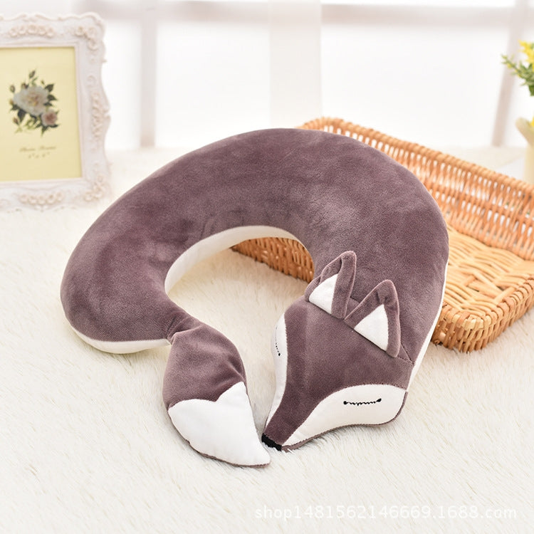 Lovely Fox Animal Cotton Plush U Shape Neck Pillow for Travel Car  Plane Travel, 30x30x8cm