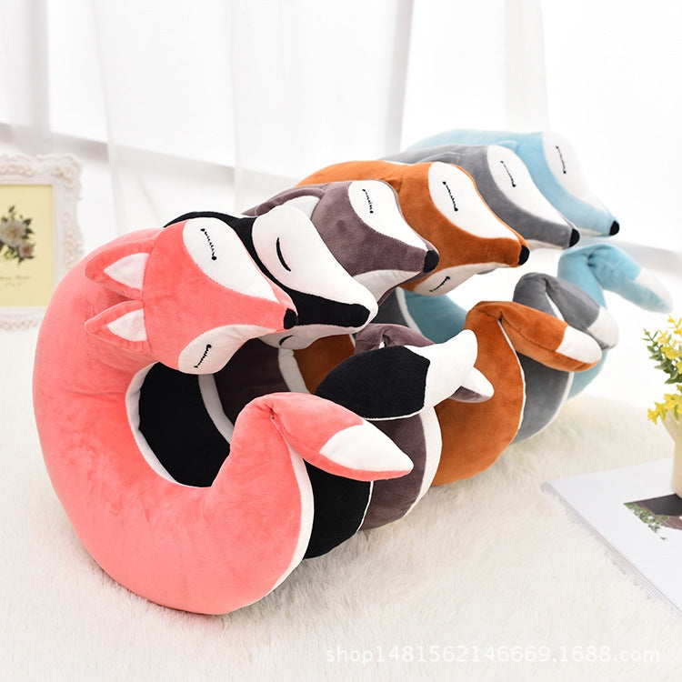 Lovely Fox Animal Cotton Plush U Shape Neck Pillow for Travel Car  Plane Travel, 30x30x8cm