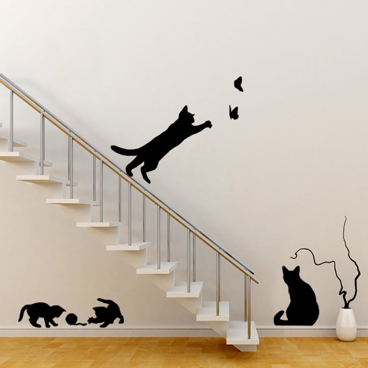 Cat Playing Butterfly Wall Sticker Detachable Decorative Applique Bedroom Kitchen Decoration, Cat Playing Butterfly Wall Sticker