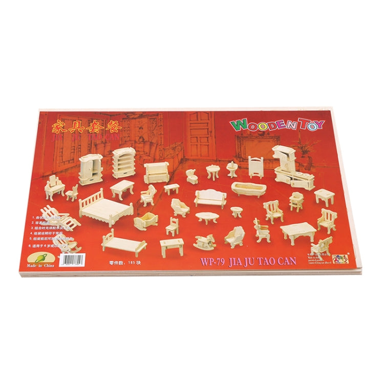 Miniature Doll Furniture 3D Wooden Puzzle DIY Architectural Model Children's Toys Gifts, 3D Wooden Puzzle