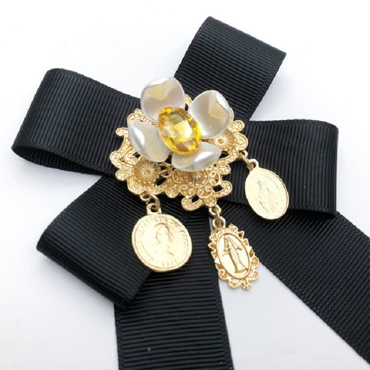 Women Vintage Flowers Diamond Bow-knot Bow Tie Shirt Brooch Clothing Accessories, Tie Belts Version, Pin Buckle Version