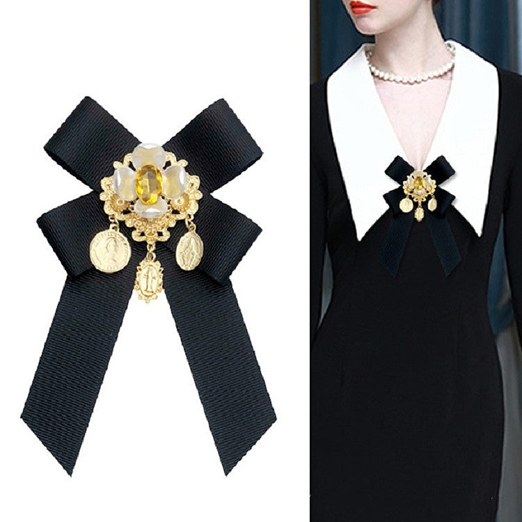 Women Vintage Flowers Diamond Bow-knot Bow Tie Shirt Brooch Clothing Accessories, Tie Belts Version, Pin Buckle Version