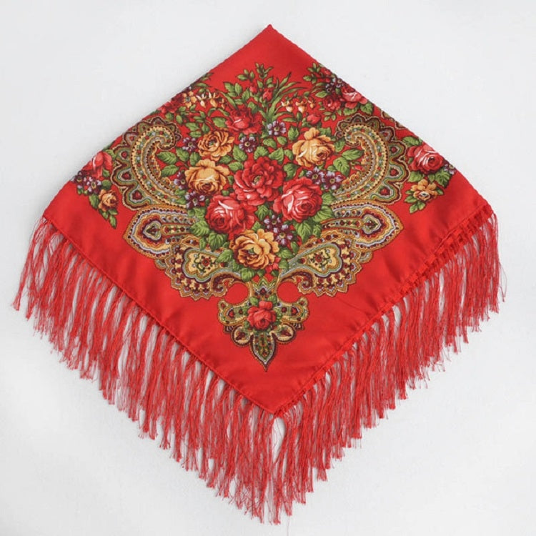 Ethnic Style Retro Tassel Square Scarf Flower Pattern Headscarf Scarf, 90 x 90cm Red, 90 x 90cm Yellow, 90 x 90cm Purple, 90 x 90cm Khaki, 90 x 90cm Black, 90 x 90cm Pink, 90 x 90cm Peacock Blue, 90 x 90cm Middle Blue, 90 x 90cm Sapphire, 90 x 90cm Gra...