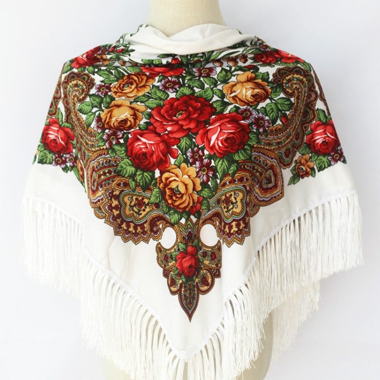 Ethnic Style Retro Tassel Square Scarf Flower Pattern Headscarf Scarf, 90 x 90cm Red, 90 x 90cm Yellow, 90 x 90cm Purple, 90 x 90cm Khaki, 90 x 90cm Black, 90 x 90cm Pink, 90 x 90cm Peacock Blue, 90 x 90cm Middle Blue, 90 x 90cm Sapphire, 90 x 90cm Gra...