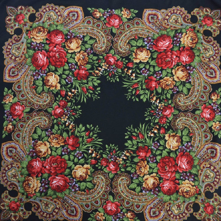 Ethnic Style Retro Tassel Square Scarf Flower Pattern Headscarf Scarf, 90 x 90cm Red, 90 x 90cm Yellow, 90 x 90cm Purple, 90 x 90cm Khaki, 90 x 90cm Black, 90 x 90cm Pink, 90 x 90cm Peacock Blue, 90 x 90cm Middle Blue, 90 x 90cm Sapphire, 90 x 90cm Gra...