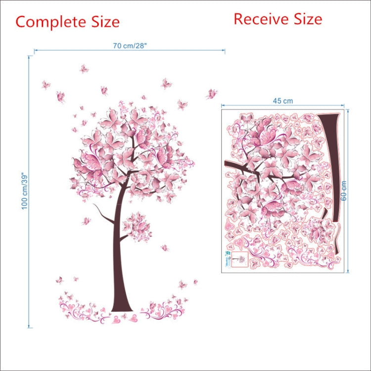 2 PCS Tree Flower Floral Butterflies Wall Stickers Decals Living Room Bedroom TV Sofa Background Decor Wall Decals Mural, Tree Flower