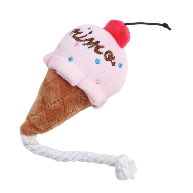 2 PCS Dog Plush Squeak Toy Pet Cat Chew Ice Cream Play Toys
