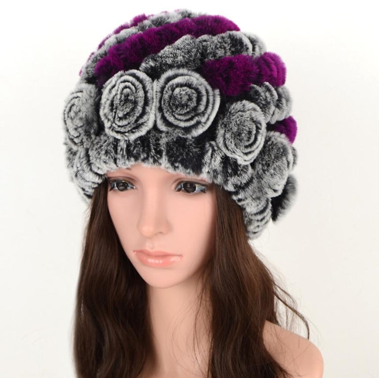 Real Rabbit Fur Grass Pineapple Hat Korean Version of the Women's Warm Earmuffs, Purple, Red and brown, Red and black, white and black, white and brown, black and black, black and brown, double black, double brown, Colorful 1, Colorful 2, Colorful 3   ...