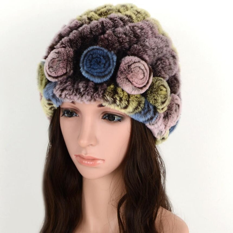 Real Rabbit Fur Grass Pineapple Hat Korean Version of the Women's Warm Earmuffs, Purple, Red and brown, Red and black, white and black, white and brown, black and black, black and brown, double black, double brown, Colorful 1, Colorful 2, Colorful 3   ...