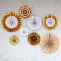 2 Sets Bronzing Paper Fan Flower Set Birthday Holiday Wedding Party Decoration, Bronzing 8pcs, Hot Silver 8pcs, Black 8pcs, Rose Gold 8pcs, Champagne Gold 8pcs, Colorful Hollow 8pcs, Bronzing 6pcs