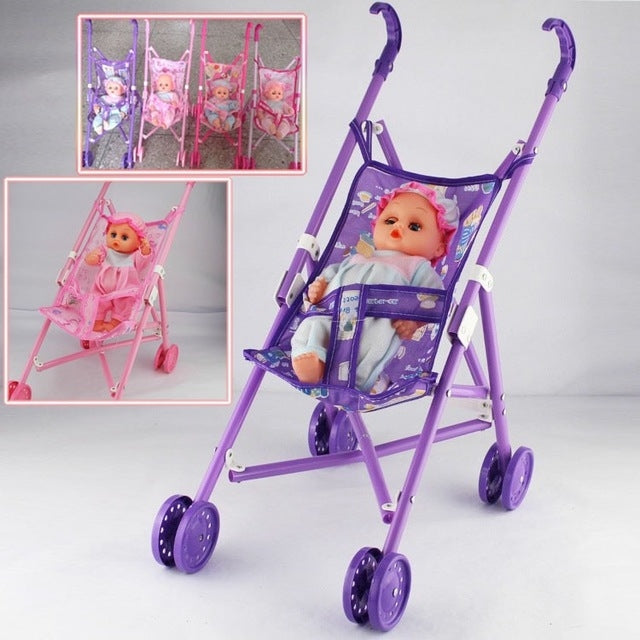 Mini Doll House Plastic Baby Stroller Set Children Educational Toys, Random Color Delivery, Baby Stroller Set