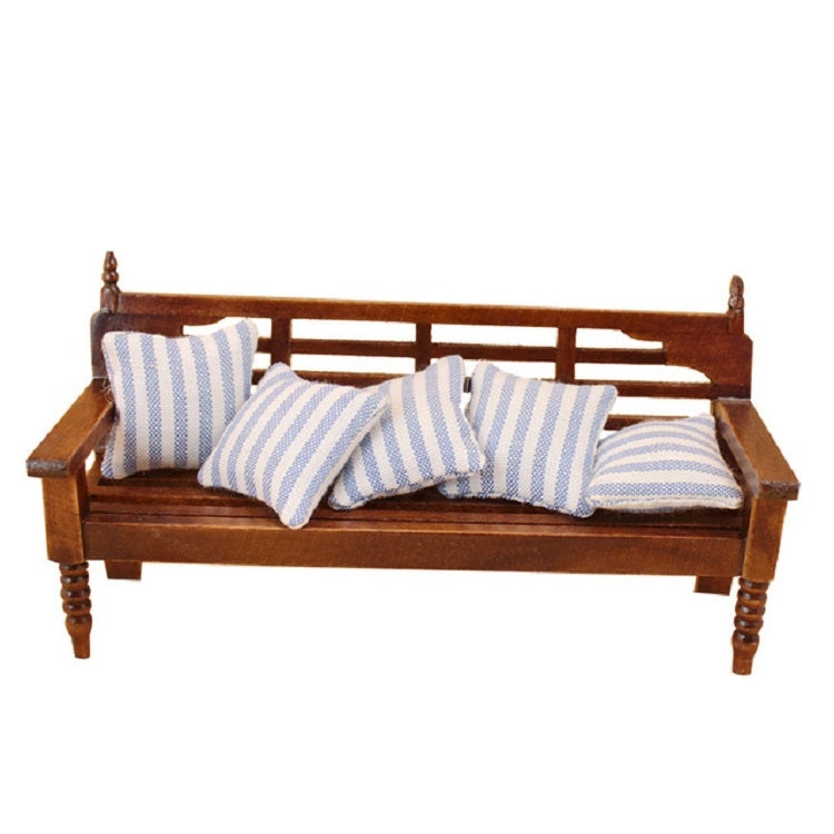 Mini Doll House Furniture Wooden Bench with Pillows, Wooden Bench
