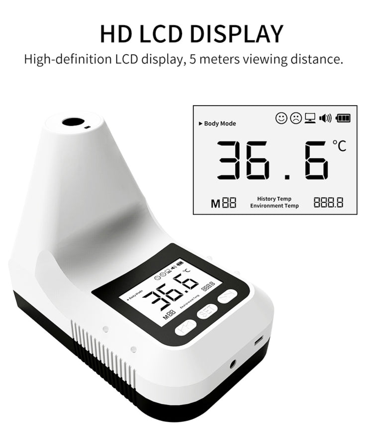 K3 Pro Handsfree Non-contact Forehead Body Light-sensitive Distance Sensor Infrared Thermometer, 2.8 inch LCD Display Screen, K3 Pro