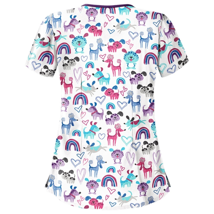 Printed Round Neck Slim-fit Nurse Uniform T-shirt (Color:Light Blue Size:XXXL), S, M, L, XL, XXL, XXXL