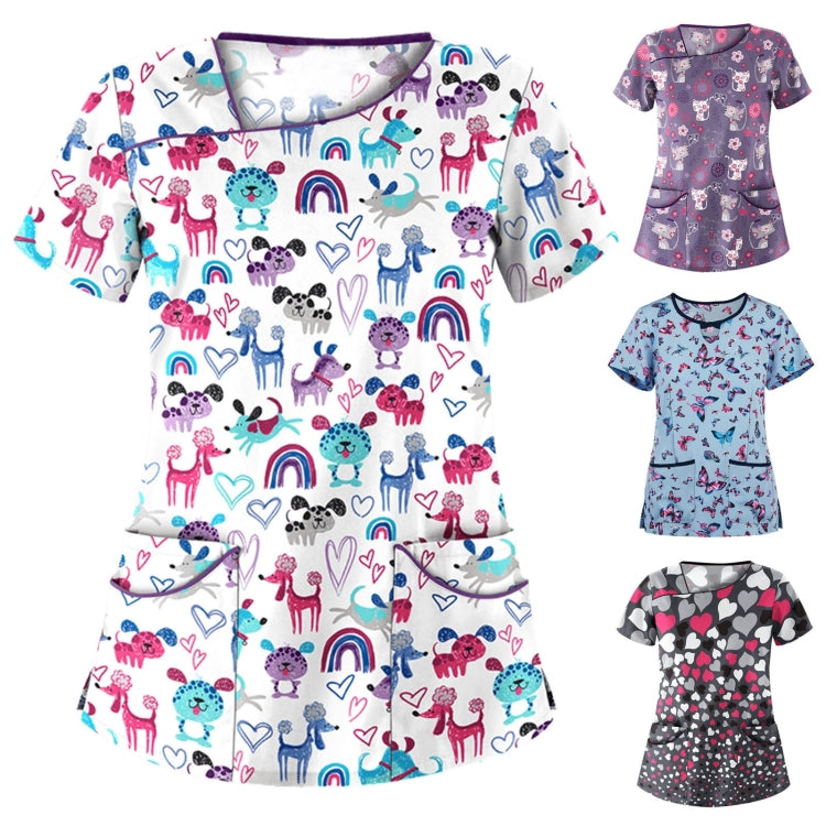 Printed Round Neck Slim-fit Nurse Uniform T-shirt (Color:Light Blue Size:XXXL), S, M, L, XL, XXL, XXXL
