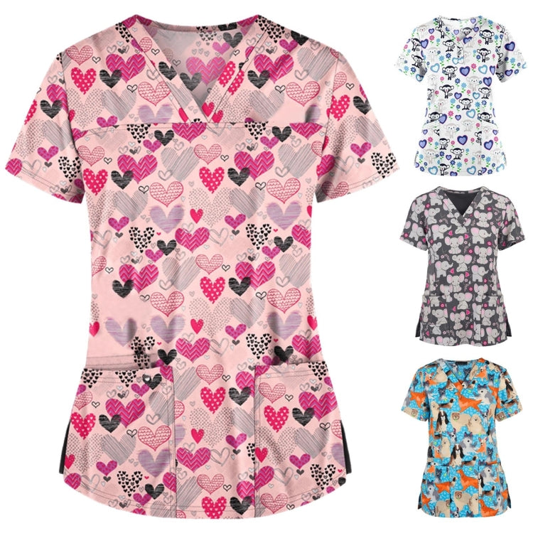 Loose Printed Hedging Thin T-shirt Nurse Uniform (Color:White Size:XXXL), S, M, L, XL, XXL, XXXL