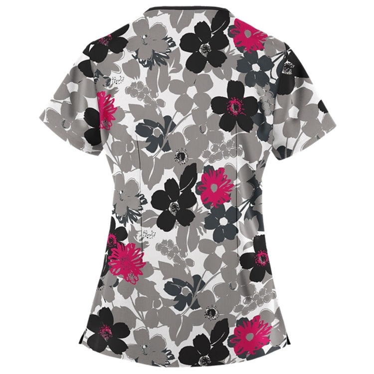 Mid-length Slim-fitting Printed Pullover Nurse Uniform V-neck T-shirt (Color:Pink Size:XXL), S, M, L, XL, XXL, XXXL