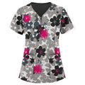 Mid-length Slim-fitting Printed Pullover Nurse Uniform V-neck T-shirt (Color:Pink Size:XXL), S, M, L, XL, XXL, XXXL