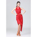 Halter Neck Irregular Tassel Latin Dance Dress Competition Performance Suit With Separate Bottoms, M, L, XL
