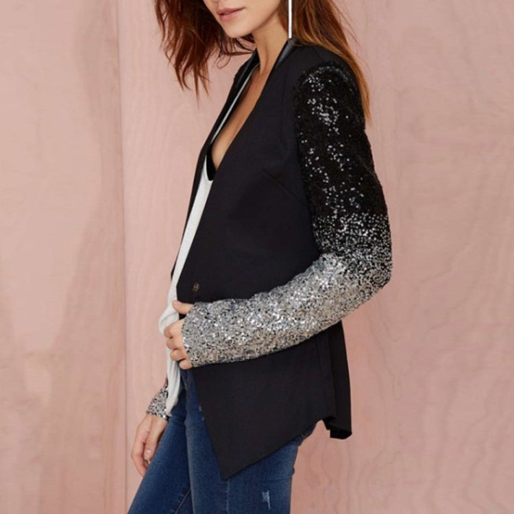 Sequins Slim Casual Women Suit (Color:Black Size:S), S, M, L, XL, XXL, XXXL, 4XL