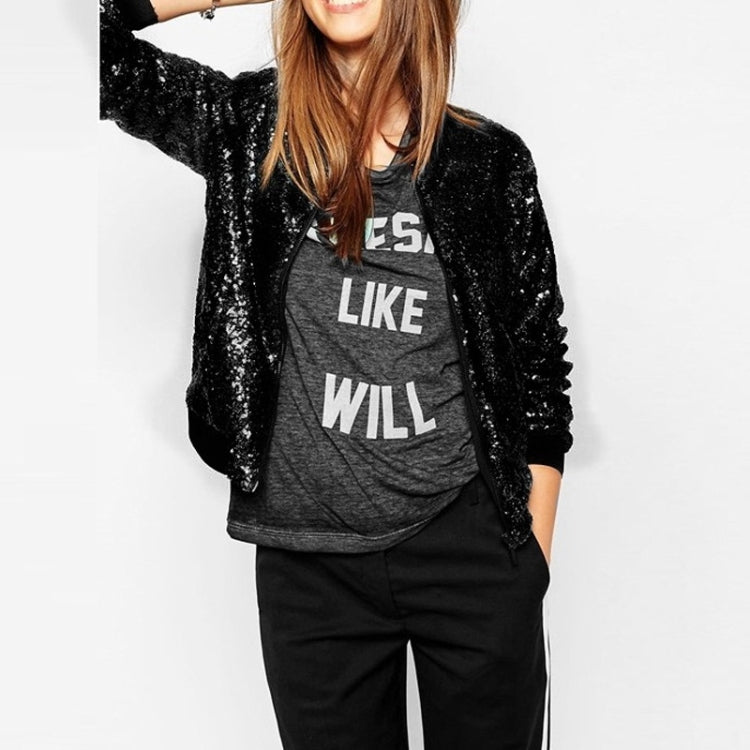 Women Wild Casual Sequin Jacket Short Coat (Color:Gold Size:XXL), S, M, L, XL, XXL