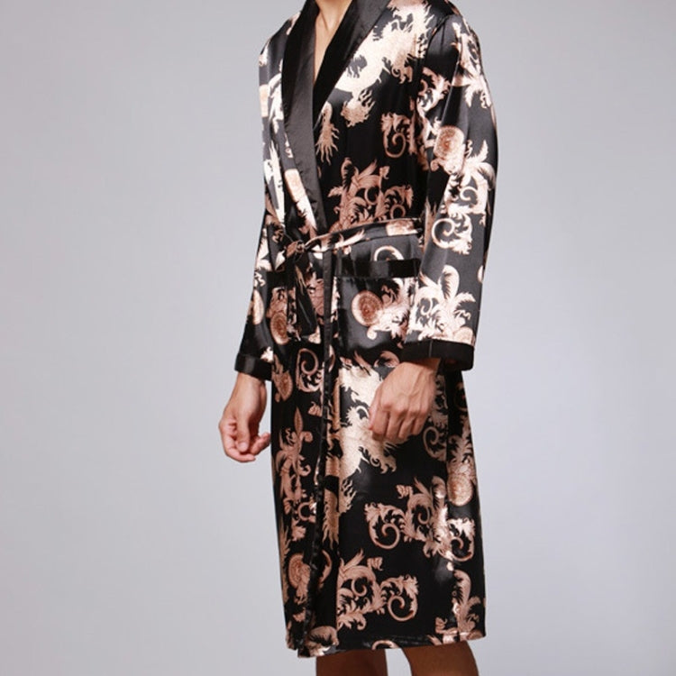 Men Long Paragraph Silk Pajamas(Color:Grey Size:XXXL), L, XL, XXL, XXXL