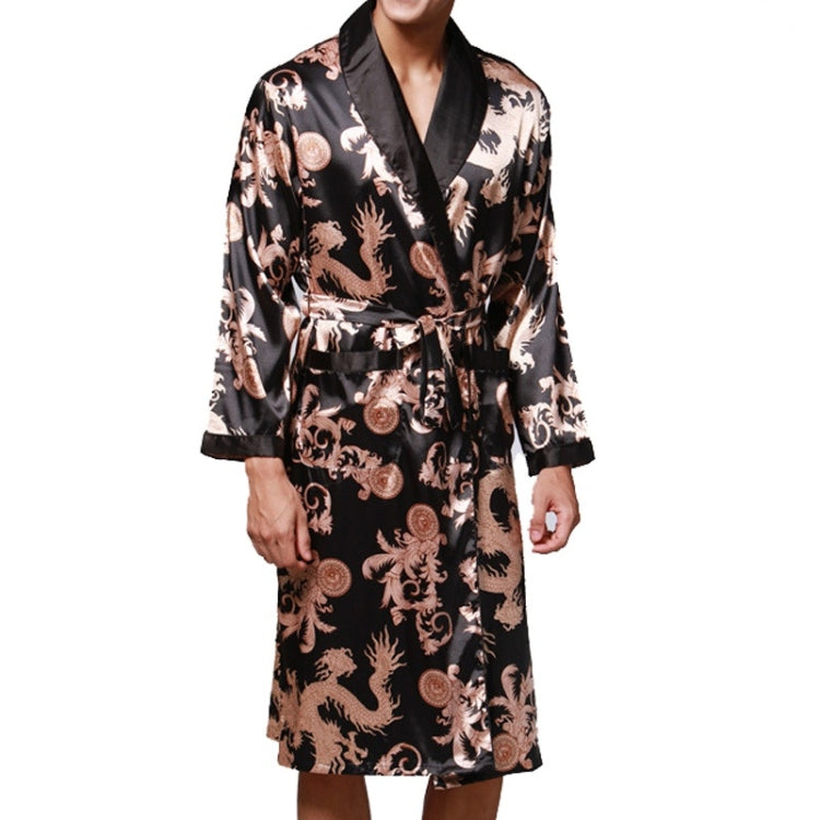 Men Long Paragraph Silk Pajamas(Color:Grey Size:XXXL), L, XL, XXL, XXXL