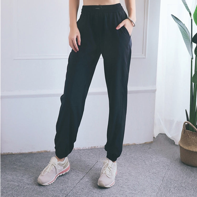 High Waist Drawstring Fitness Pants Loose Casual Sports Yoga Clothes (Color:Quicksand Powder Size:S)