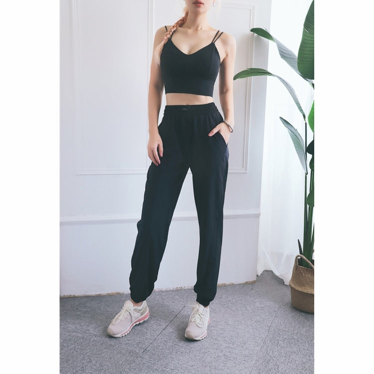 High Waist Drawstring Fitness Pants Loose Casual Sports Yoga Clothes (Color:Quicksand Powder Size:XL), M, L, XL