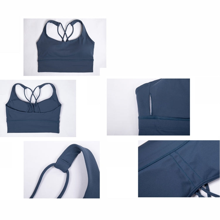 Skin Friendly Nude Sports Bra Cross Back Shockproof Fitness Vest (Color:Gray Blue Size:XL), S, M, L, XL
