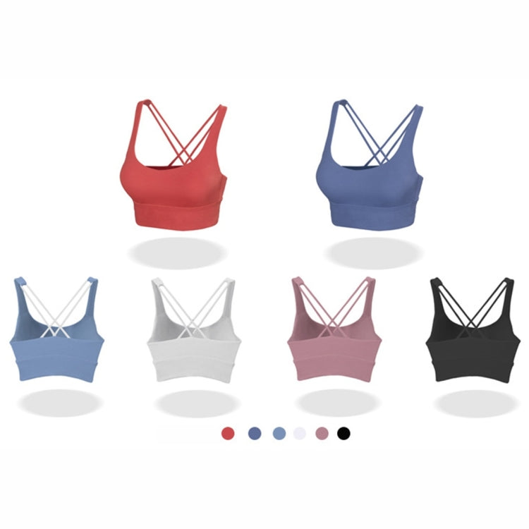 Skin Friendly Nude Sports Bra Cross Back Shockproof Fitness Vest (Color:Gray Blue Size:XL), S, M, L, XL