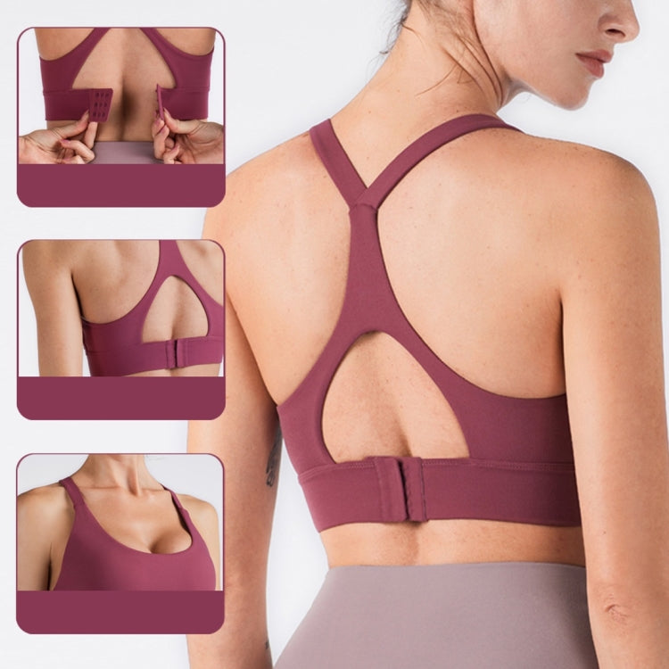 Y-shaped Wide Shoulder Belt Geometric Hollow Out Shockproof Nude Yoga Sports Underwear (Color:Smoky Blush Size:XL), S, M, L, XL