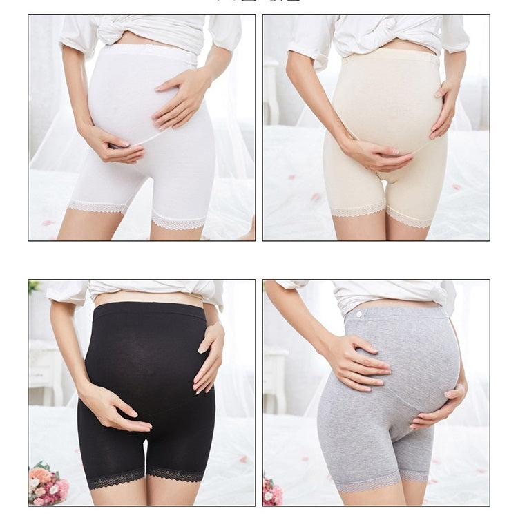 Pregnant Women High-waist Stomach Lift Bottoming Lace Trim Safety Pants, L, XL