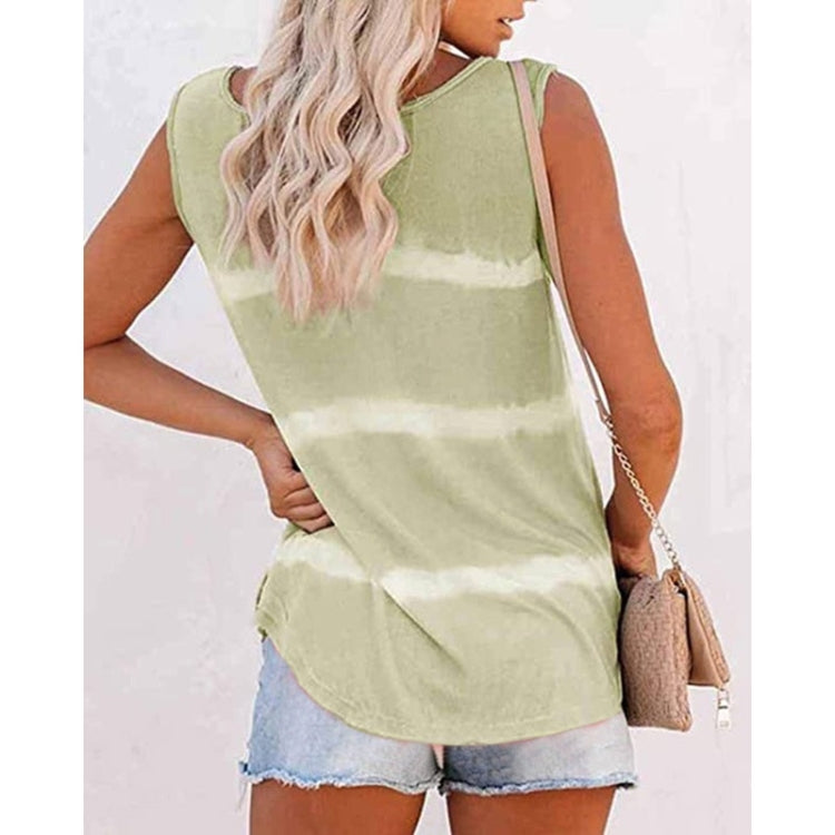 Loose Tie-dye Striped Printed Vest T-shirt for Ladies (Color:Green Size:S), S, M, L, XL, XXL, XXXL